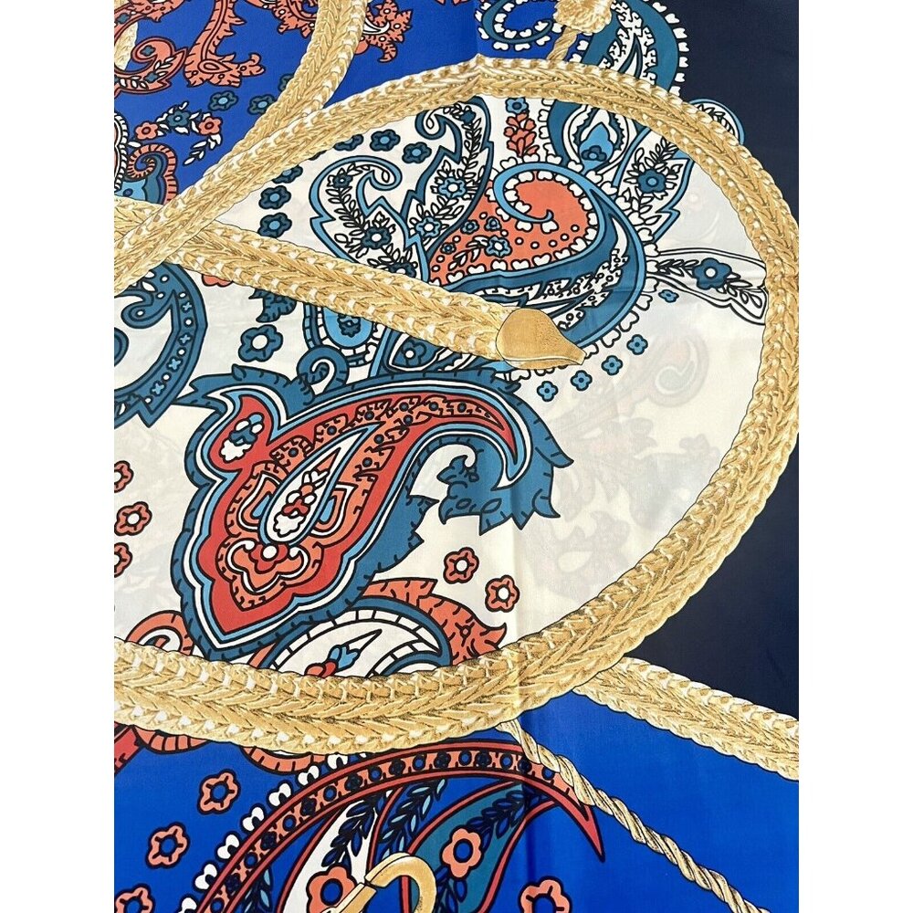ASTAK Large Statement Silk Scarf Headscarf Paisley Gold Chain Mobwife 43" x 44" - Picture 7 of 11